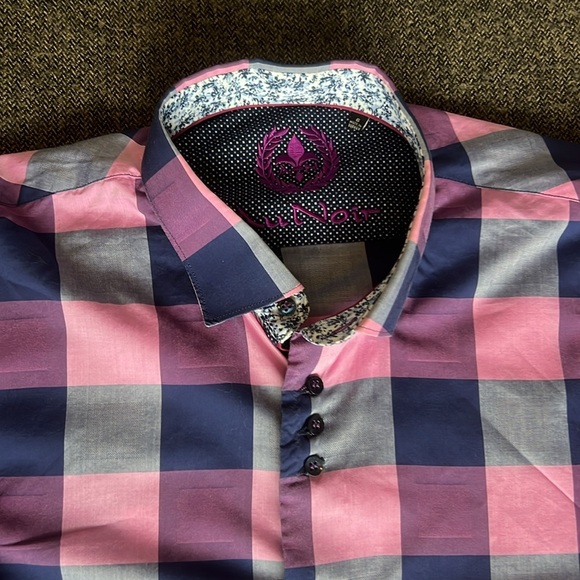Au Noir Colourful Plaid Men’s Button Down Shirt Purple Punk Navy sz 6 (2XL) - Picture 5 of 14
